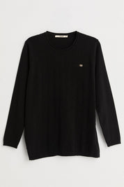 Plus Size Viscose Sweater with Accessory Details - Black