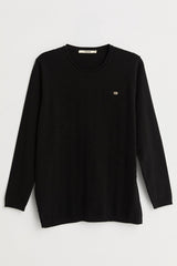 Plus Size Viscose Sweater with Accessory Details - Black