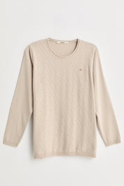 Plus Size Viscose Sweater with Accessory Details - Stone