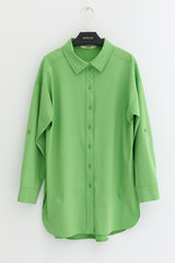 Plus Size Cotton Tunic with Epaulets - Apple Green