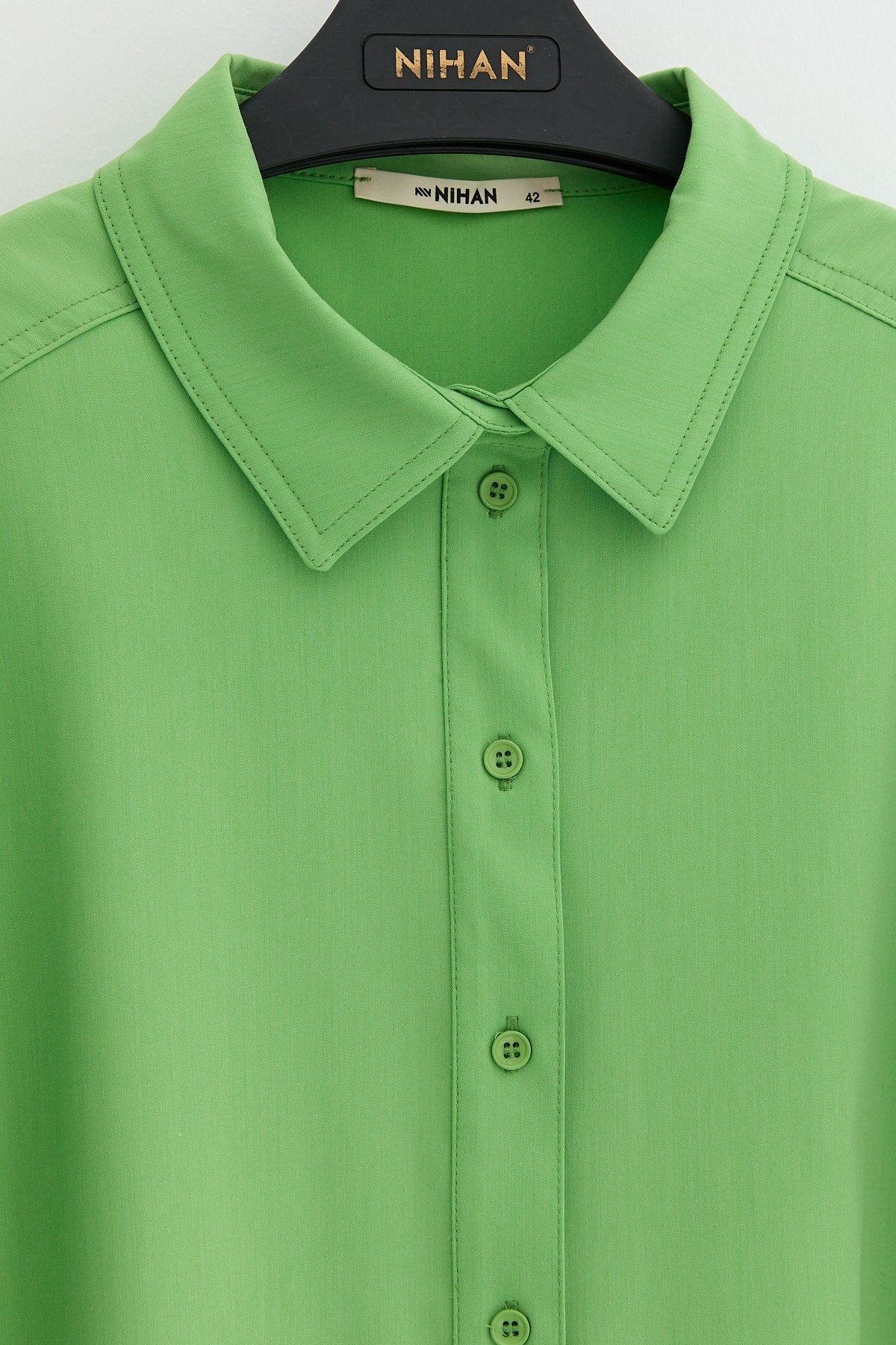 Plus Size Cotton Tunic with Epaulets - Apple Green