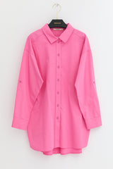Plus Size Cotton Tunic with Epaulets - Pink