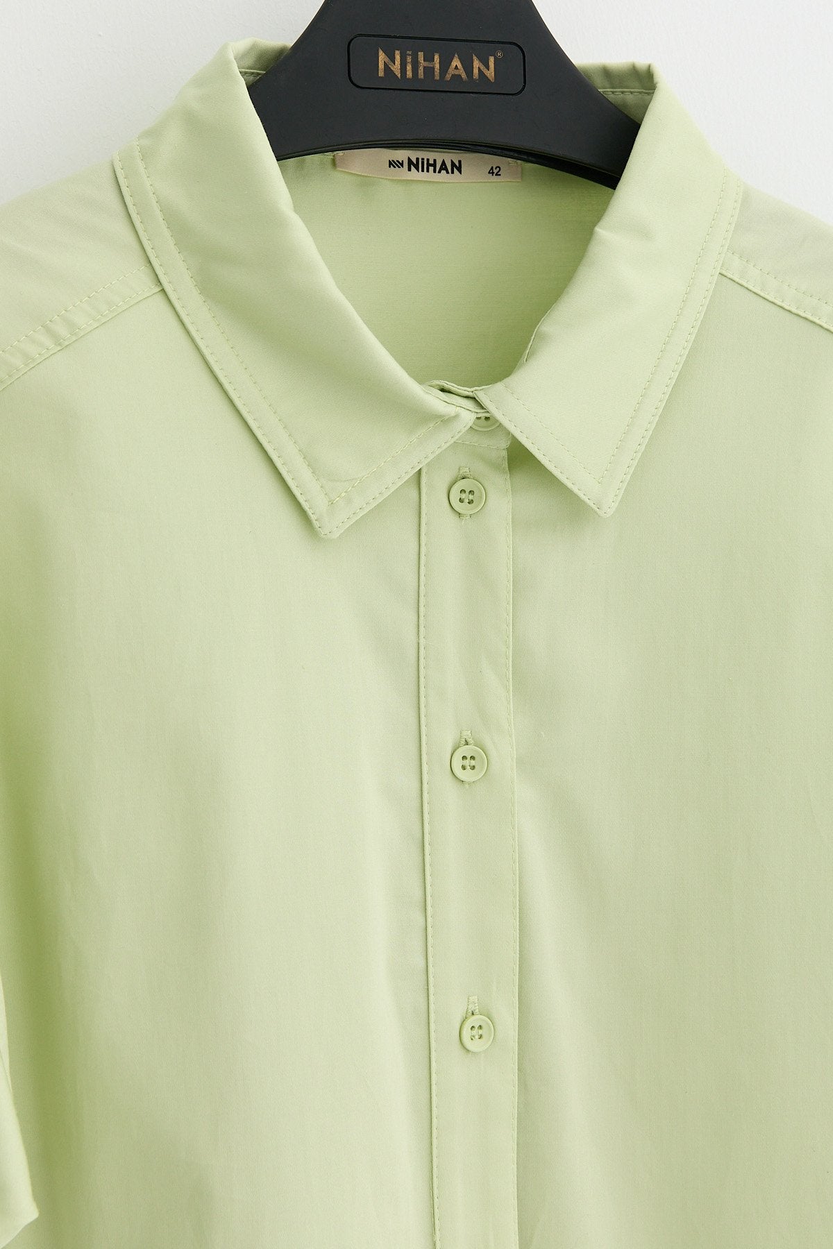 Plus Size Cotton Tunic with Epaulets - Aqua Green