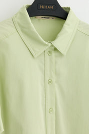 Plus Size Cotton Tunic with Epaulets - Aqua Green