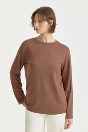 Büyük Beden Basic Örme Rayon Bluz - Kahve