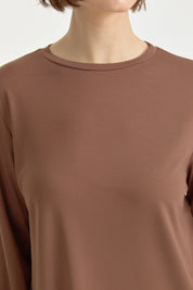 Büyük Beden Basic Örme Rayon Bluz - Kahve