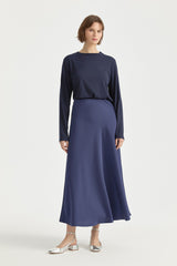 Büyük Beden Basic Örme Rayon Bluz - Lacivert