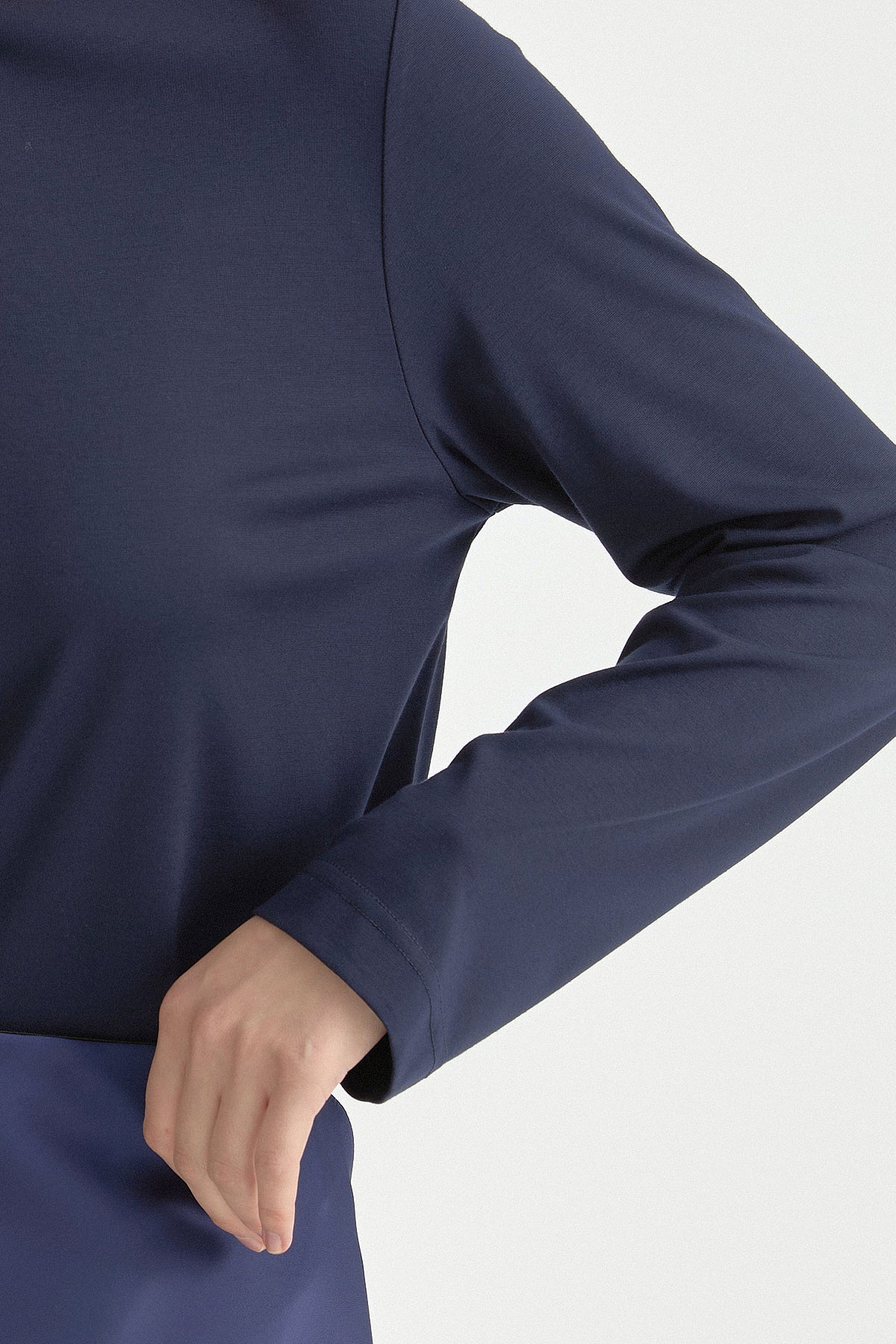 Büyük Beden Basic Örme Rayon Bluz - Lacivert