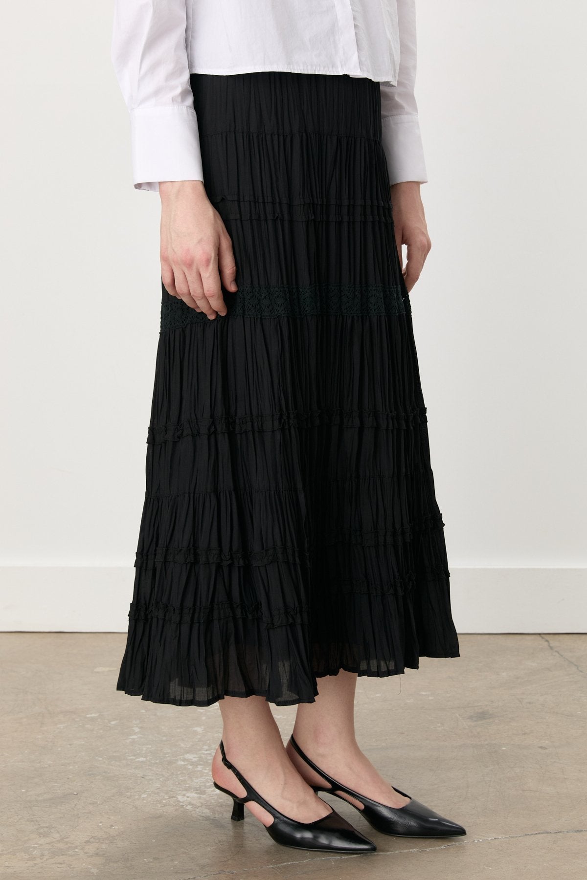 Plus Size Shirred Waist Viscose Gypsy Skirt - Black