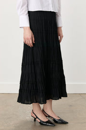 Plus Size Shirred Waist Viscose Gypsy Skirt - Black