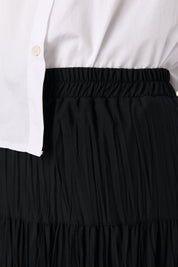 Plus Size Shirred Waist Viscose Gypsy Skirt - Black