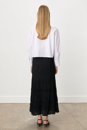 Plus Size Shirred Waist Viscose Gypsy Skirt - Black