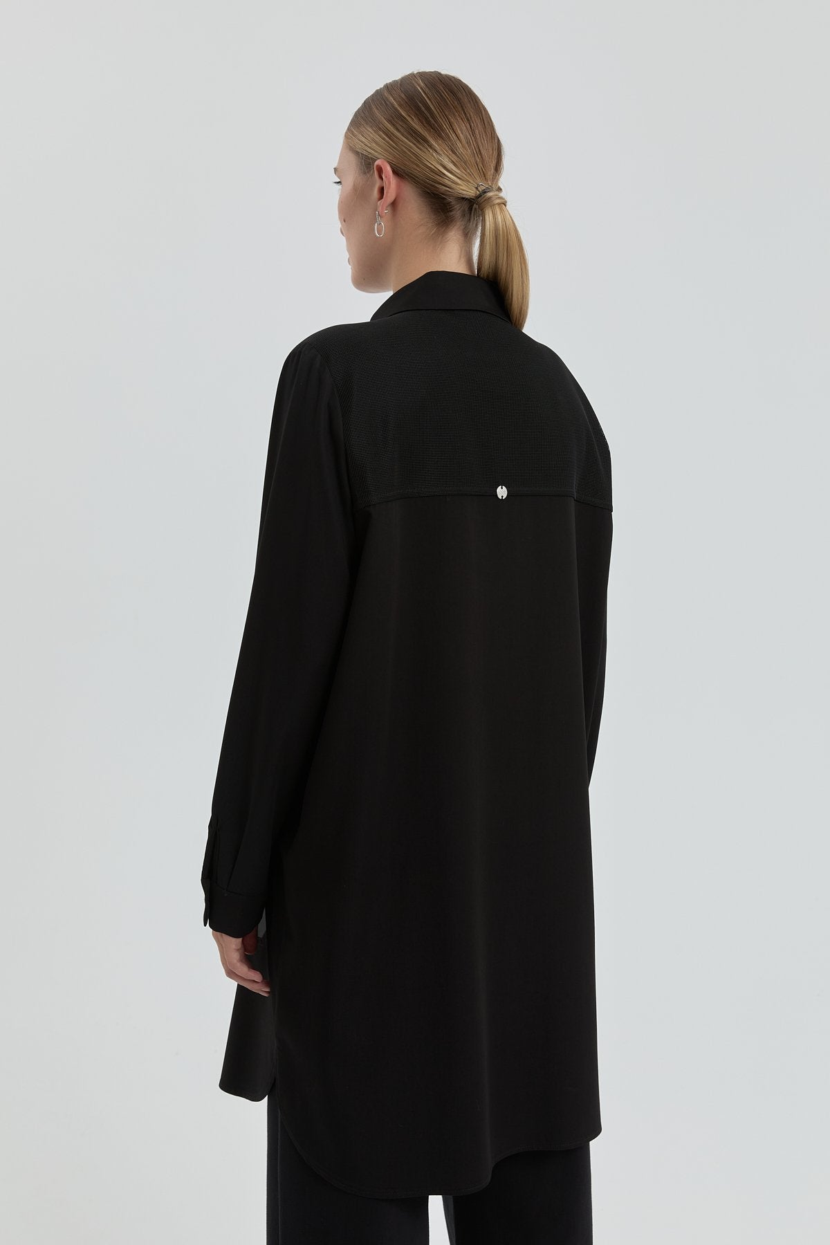 Plus Size Tunic with Bead and Leather Details - Black