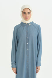 Büyük Beden Broş Detaylı Tencel Tunik - Buz