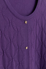 Plus Size Viscose Sweater with Button Accessory - Purple