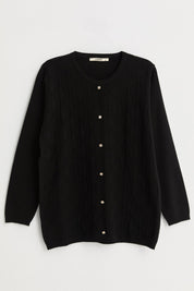 Plus Size Viscose Sweater with Button Accessory - Black