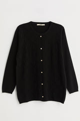 Plus Size Viscose Sweater with Button Accessory - Black