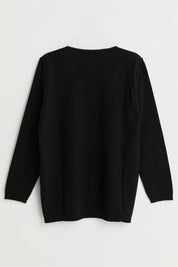Plus Size Viscose Sweater with Button Accessory - Black