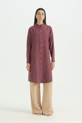 Plus Size Collared Jacquard Lyocell Tunic - Plum