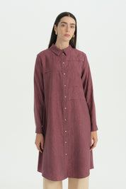Plus Size Collared Jacquard Lyocell Tunic - Plum
