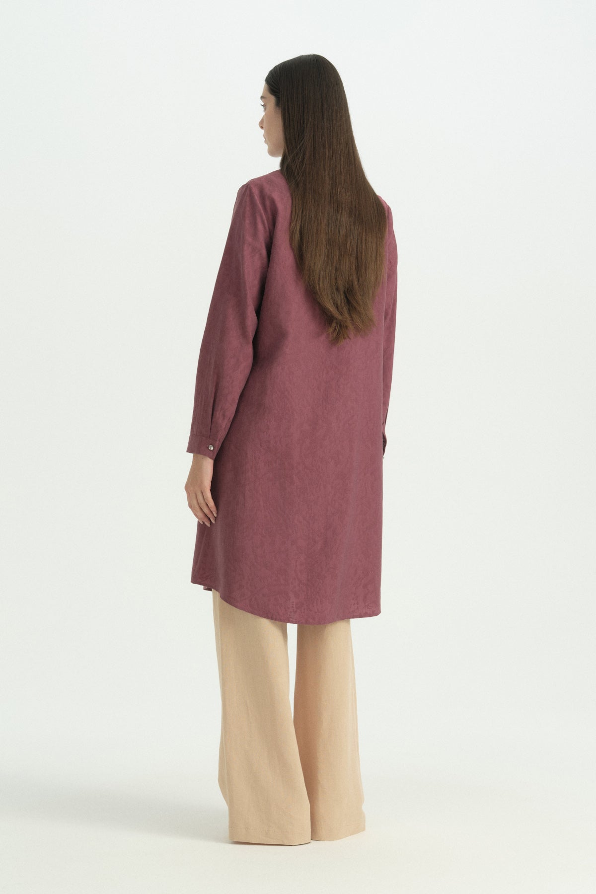 Plus Size Collared Jacquard Lyocell Tunic - Plum