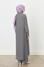 Plus Size Shirt Collar Tunic - Anthracite