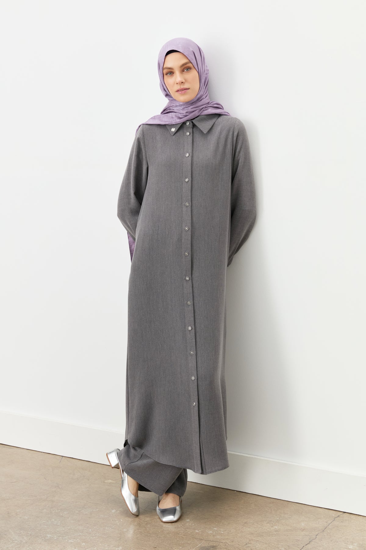 Plus Size Shirt Collar Tunic - Anthracite