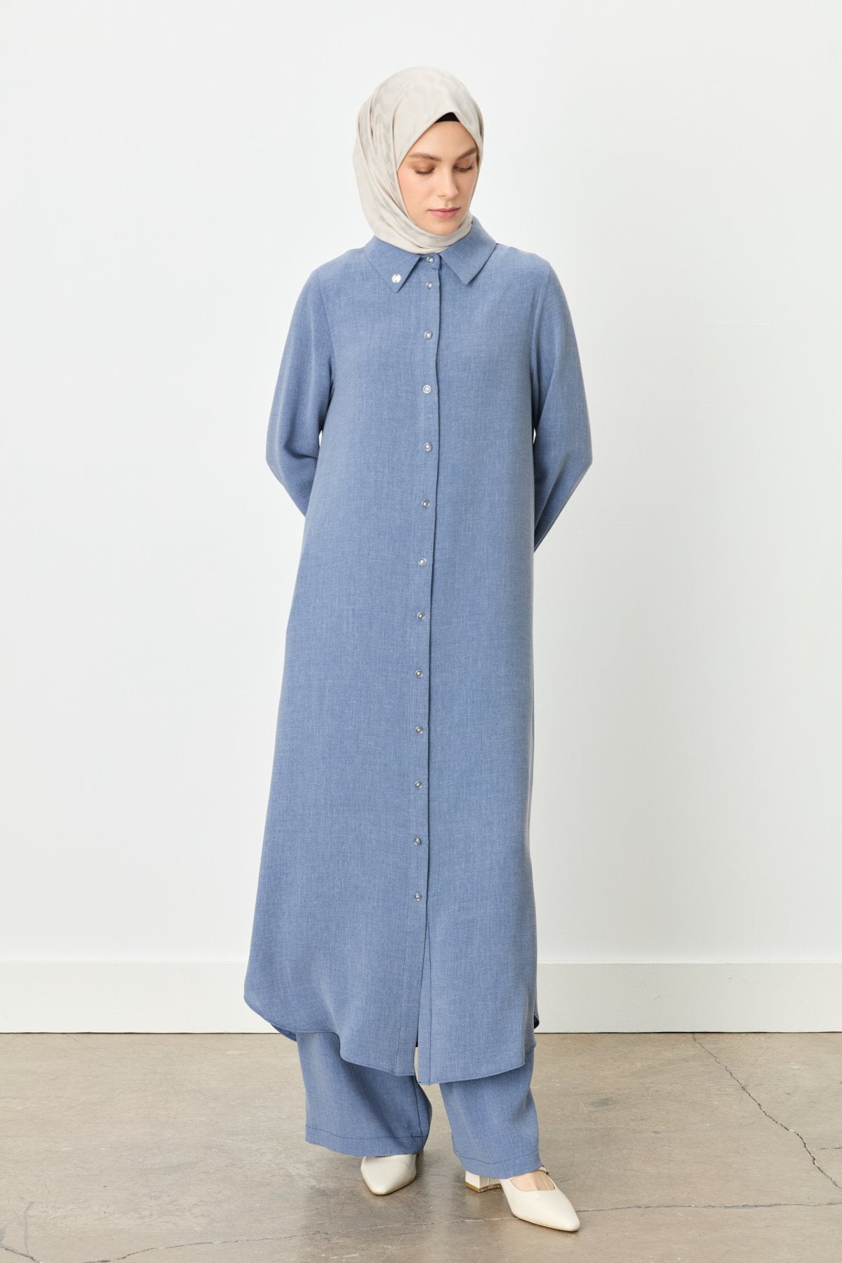 Plus Size Shirt Collar Tunic - Indigo