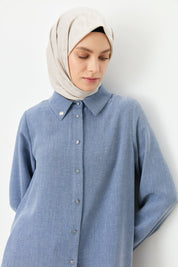 Plus Size Shirt Collar Tunic - Indigo