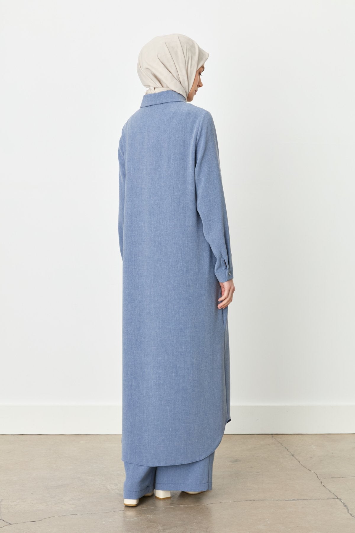 Plus Size Shirt Collar Tunic - Indigo