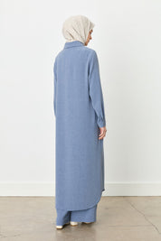 Plus Size Shirt Collar Tunic - Indigo