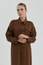 Plus Size Collared Long Modal Tunic - Light Brown