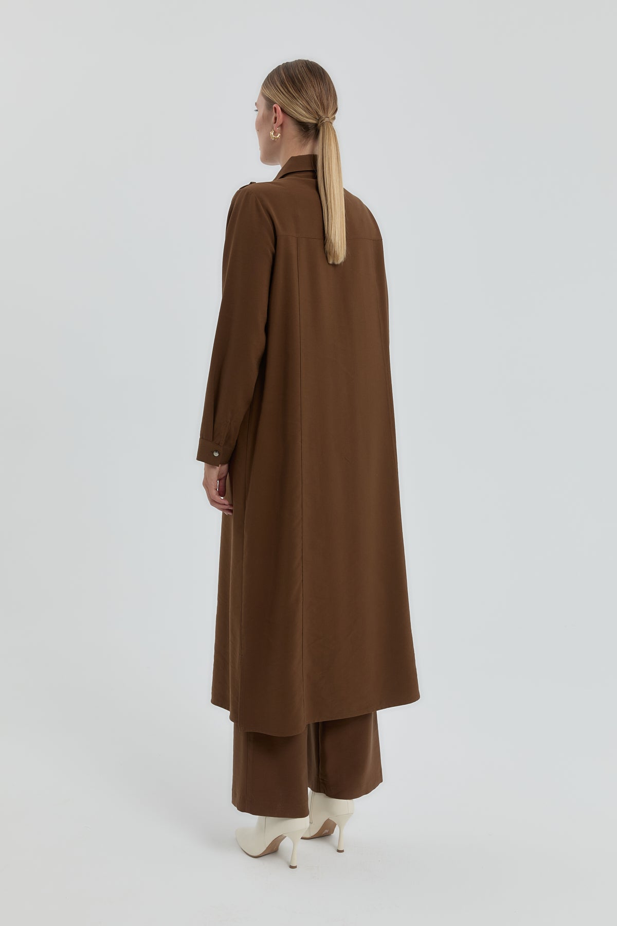 Plus Size Collared Long Modal Tunic - Light Brown