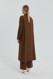 Plus Size Collared Long Modal Tunic - Light Brown