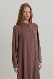 Plus Size Mandarin Collar Basic Tunic - Light Brown