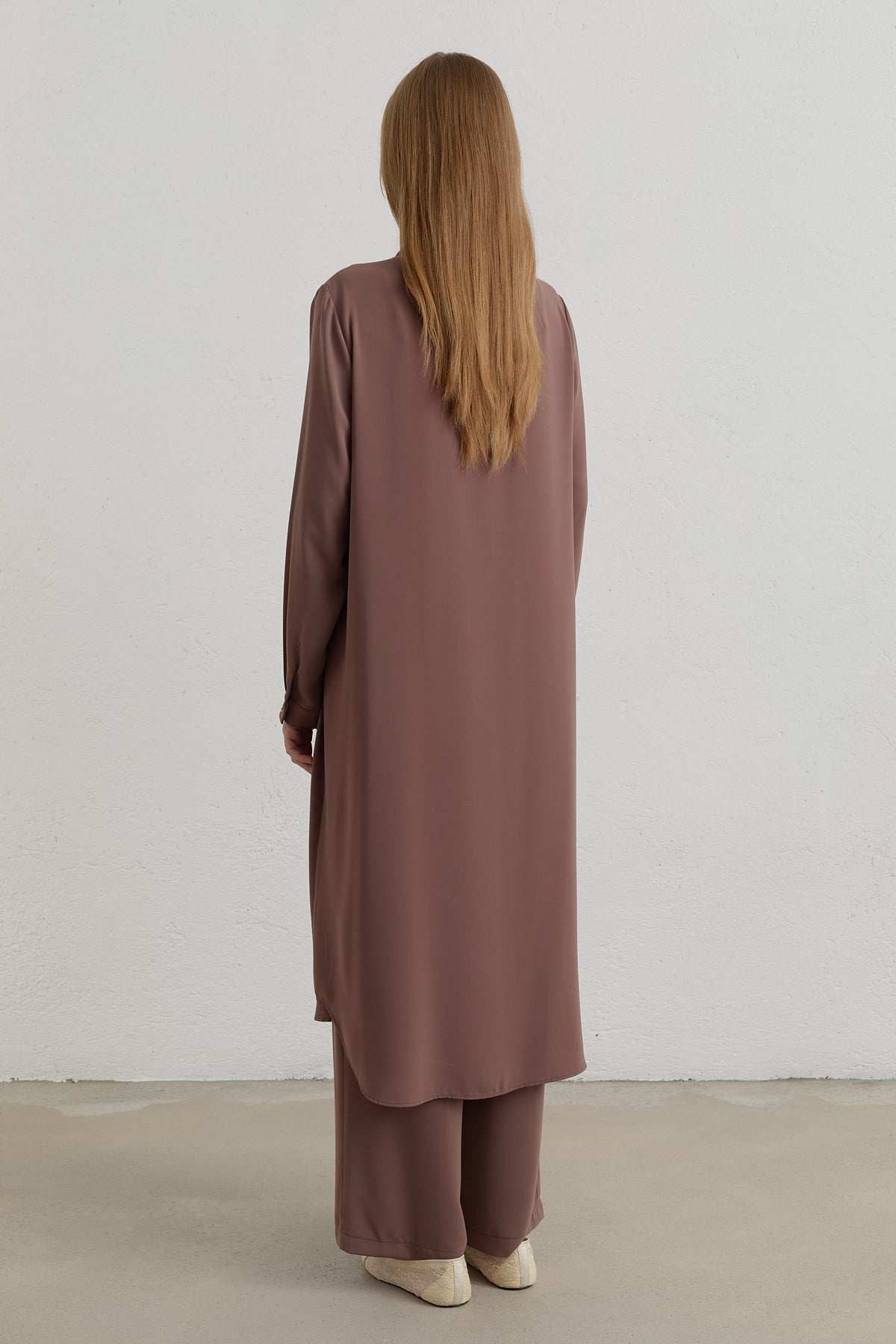 Plus Size Mandarin Collar Basic Tunic - Light Brown