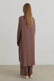 Plus Size Mandarin Collar Basic Tunic - Light Brown