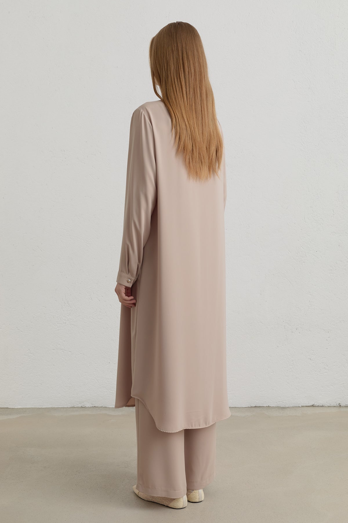 Plus Size Stand-Up Collar Basic Tunic - Beige