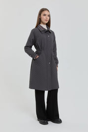Plus Size Slim Quilted Drawstring Waist Coat - Anthracite