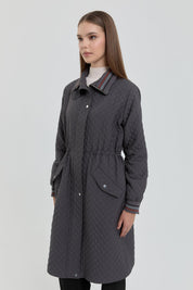 Plus Size Slim Quilted Drawstring Waist Coat - Anthracite