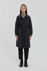 Plus Size Slim Quilted Drawstring Waist Coat - Black