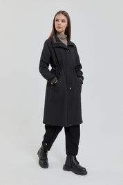 Plus Size Slim Quilted Drawstring Waist Coat - Black