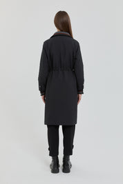 Plus Size Slim Quilted Drawstring Waist Coat - Black