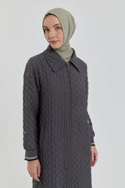 Plus Size Slim Quilted Coat - Anthracite