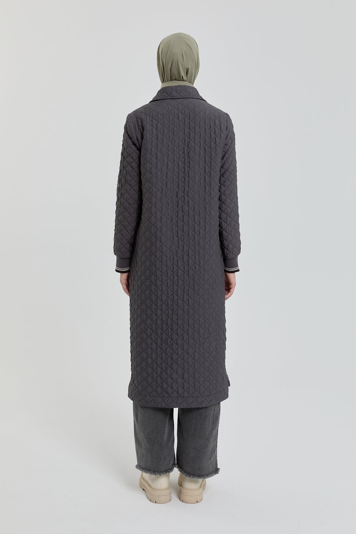 Plus Size Slim Quilted Coat - Anthracite