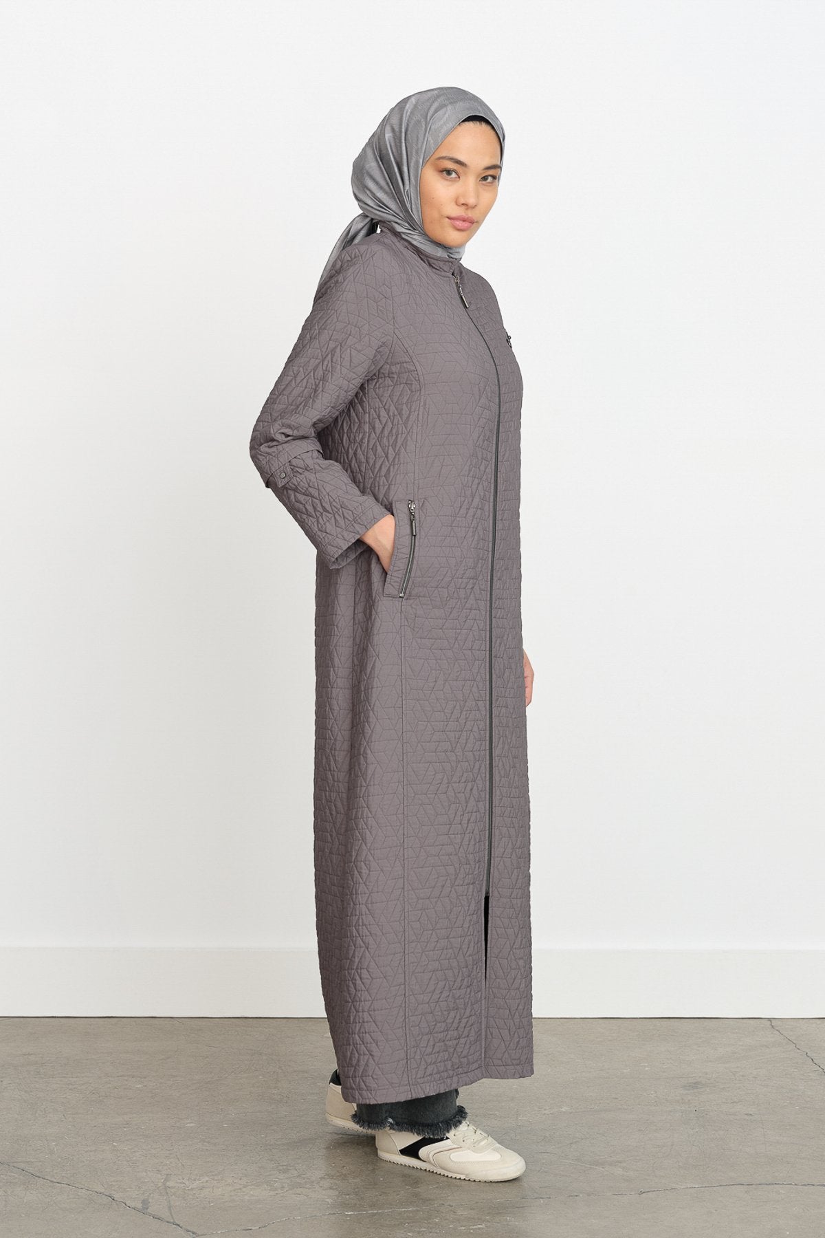Plus Size Thin Quilted Raincoat - Gray