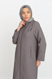 Plus Size Thin Quilted Raincoat - Gray