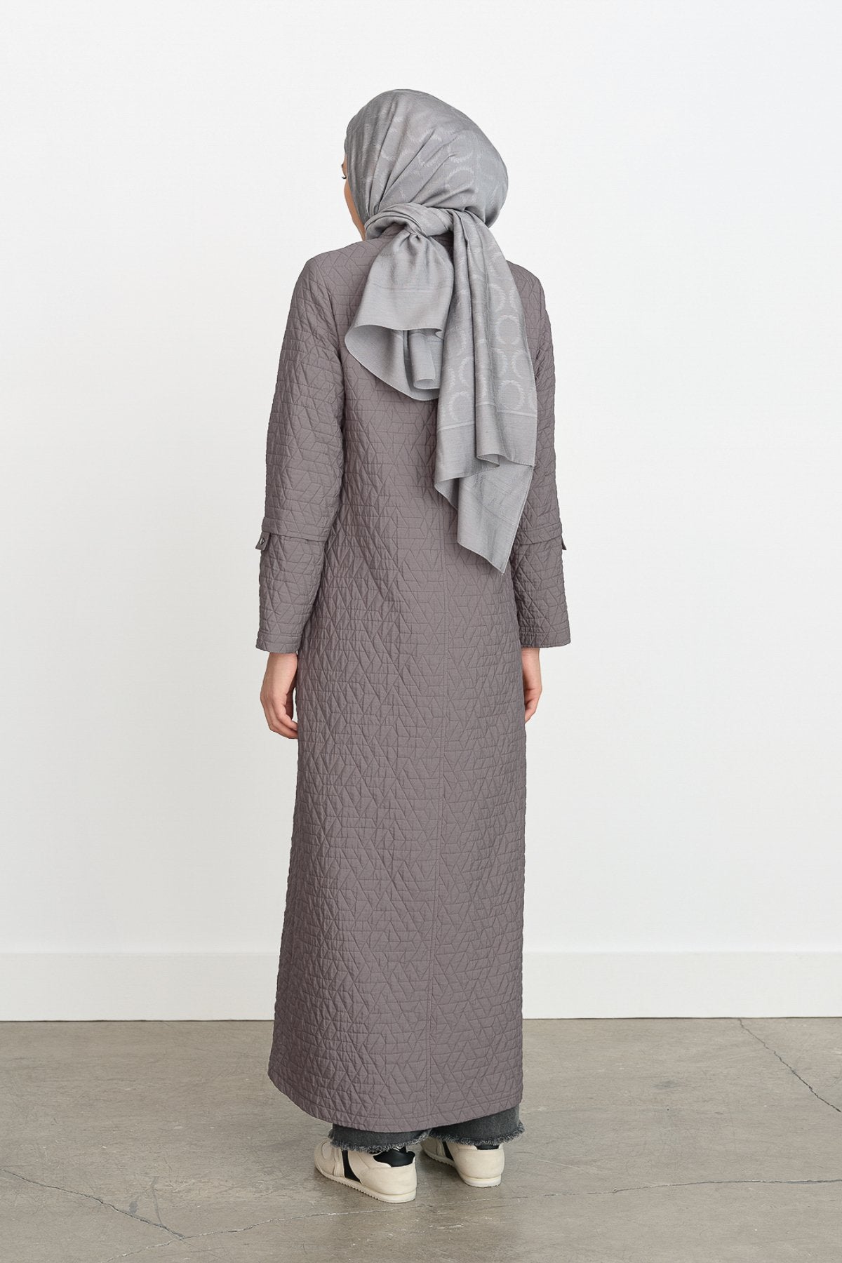 Plus Size Thin Quilted Raincoat - Gray