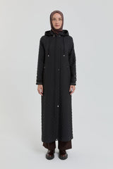Plus Size Slim Quilted Trench Coat - Black