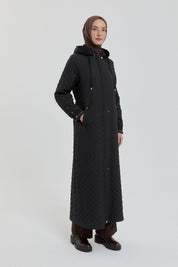 Plus Size Slim Quilted Trench Coat - Black